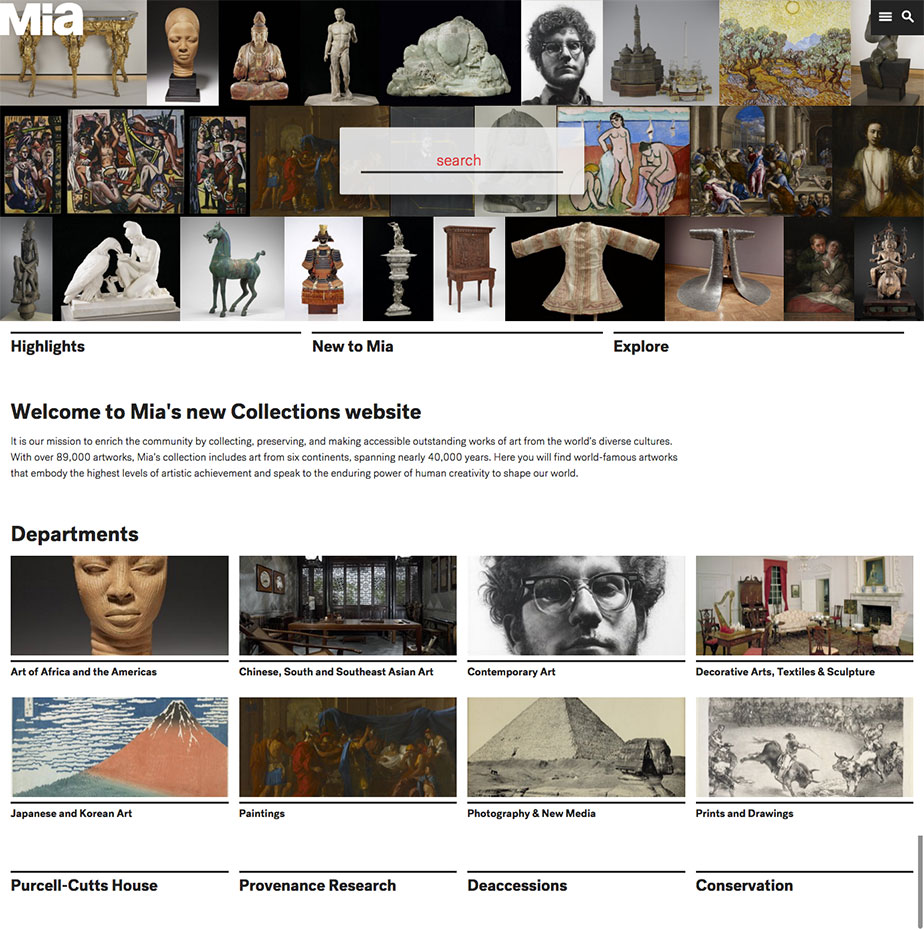 Mia Collections homepage ca. 2015